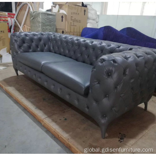  Hot selling Hotel & Living Room furniture modern luxury design Windsor three seat sofa tufted Chesterfield sofa leather Manufactory